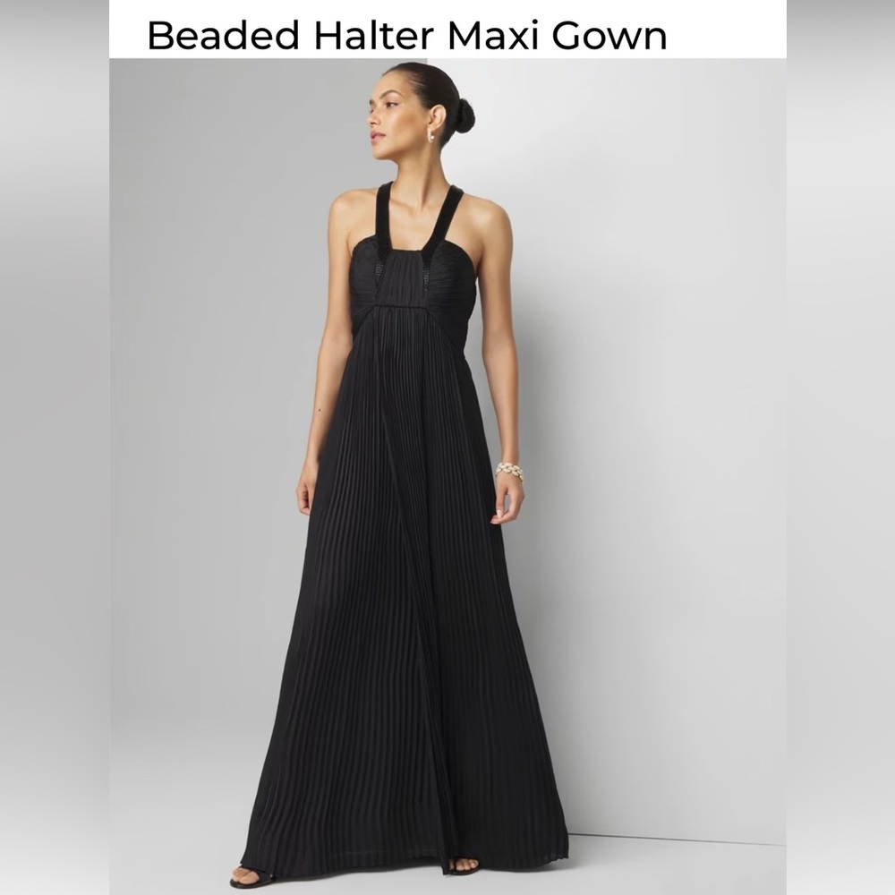 NWT White House black market beaded halter maxi gown. Size 6.